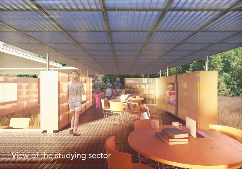 A flexible study zone designed for focused work and informal learning.