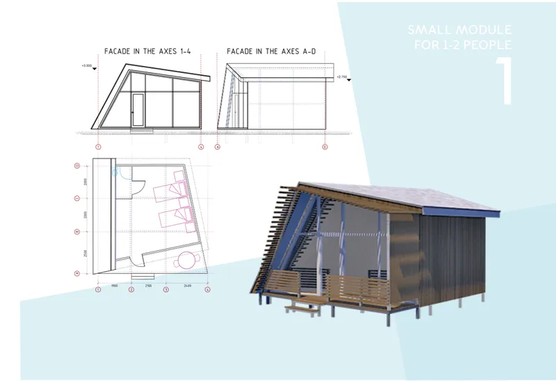 Compact residential module designed for one to two guests.