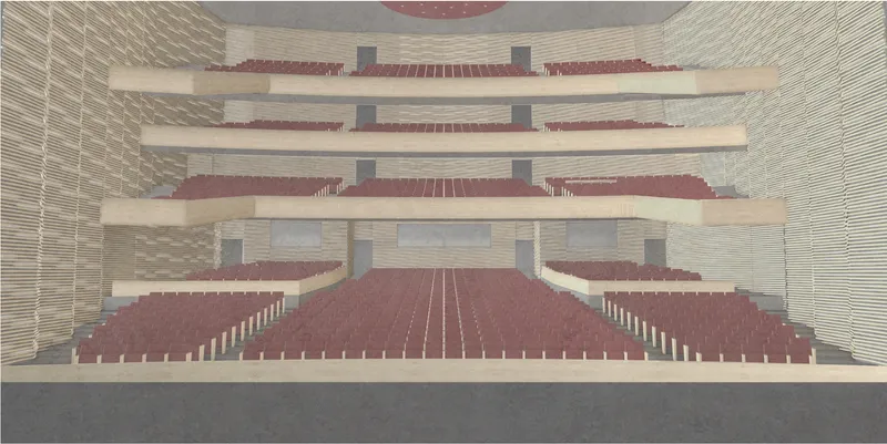The 2,000-seat opera auditorium with layered balconies and warm timber finishes