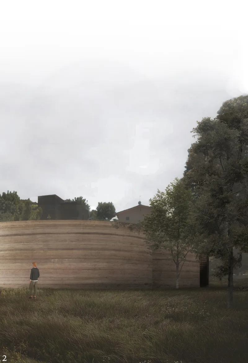 Curved rammed-earth library volumes blend quietly into Girona’s natural landscape.