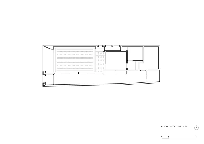 Reflected ceiling plan drawing indicating overhead lighting and material layout