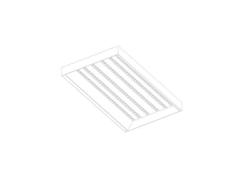 Axonometric drawing of a roof panel with parallel linear slats within a rectangular frame