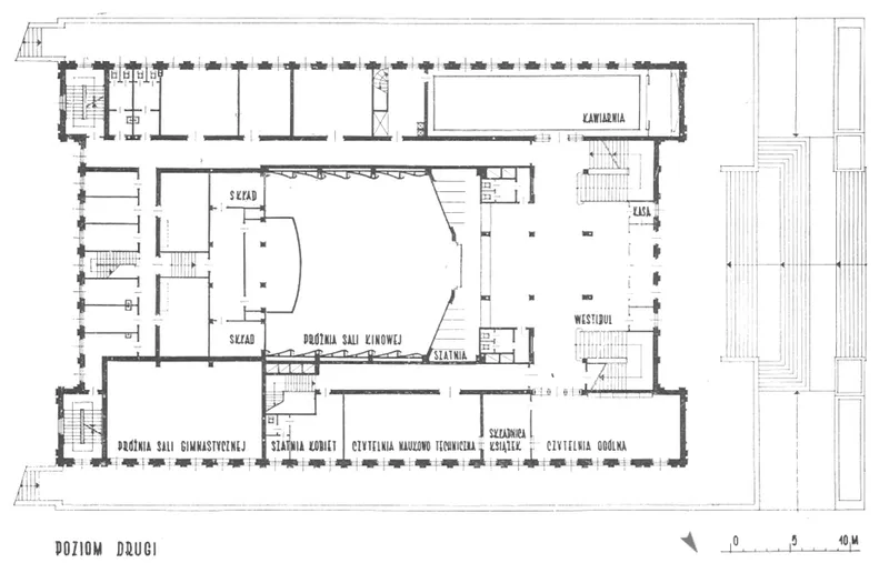 Fig. 6. First Floor Plan of the MCC (source: J. Kowalski, Morski Dom Kultury, „Architektura” 1955, nr 4 (90), s. 87)