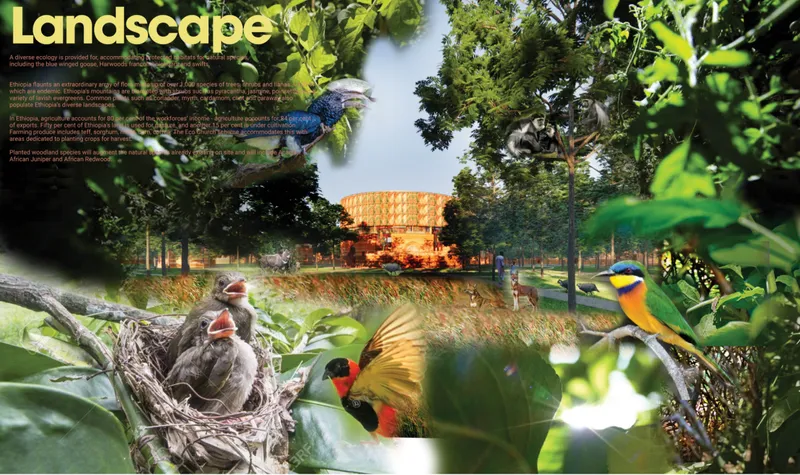 Biodiverse forest landscape framing the Eco-Chapel as a habitat-rich spiritual retreat.