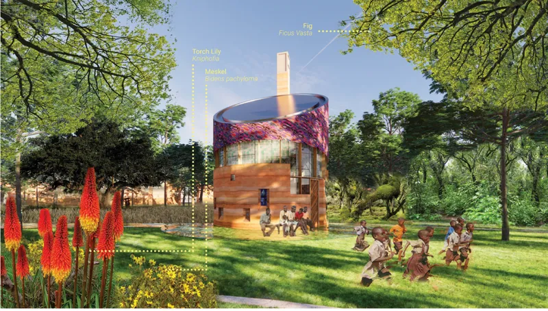 Learning centre set within restored woodland, connecting children, ecology, and community life.