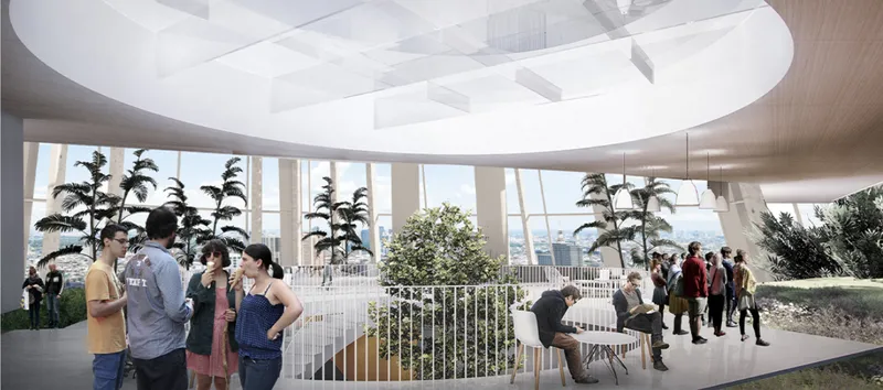 A landscaped rehabilitation level creates a bright, social environment for recovery and wellbeing.