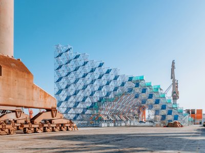 People's Architecture Office Builds a Climbable Scaffolding Mountain on Shanghai's Only Man-Made Island