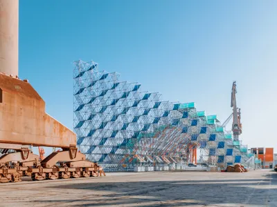 People's Architecture Office Builds a Climbable Scaffolding Mountain on Shanghai's Only Man-Made Island