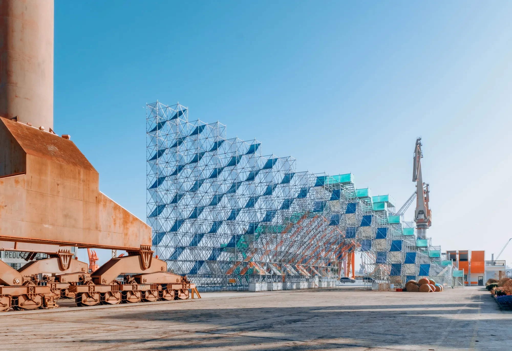 People's Architecture Office Builds a Climbable Scaffolding Mountain on Shanghai's Only Man-Made Island