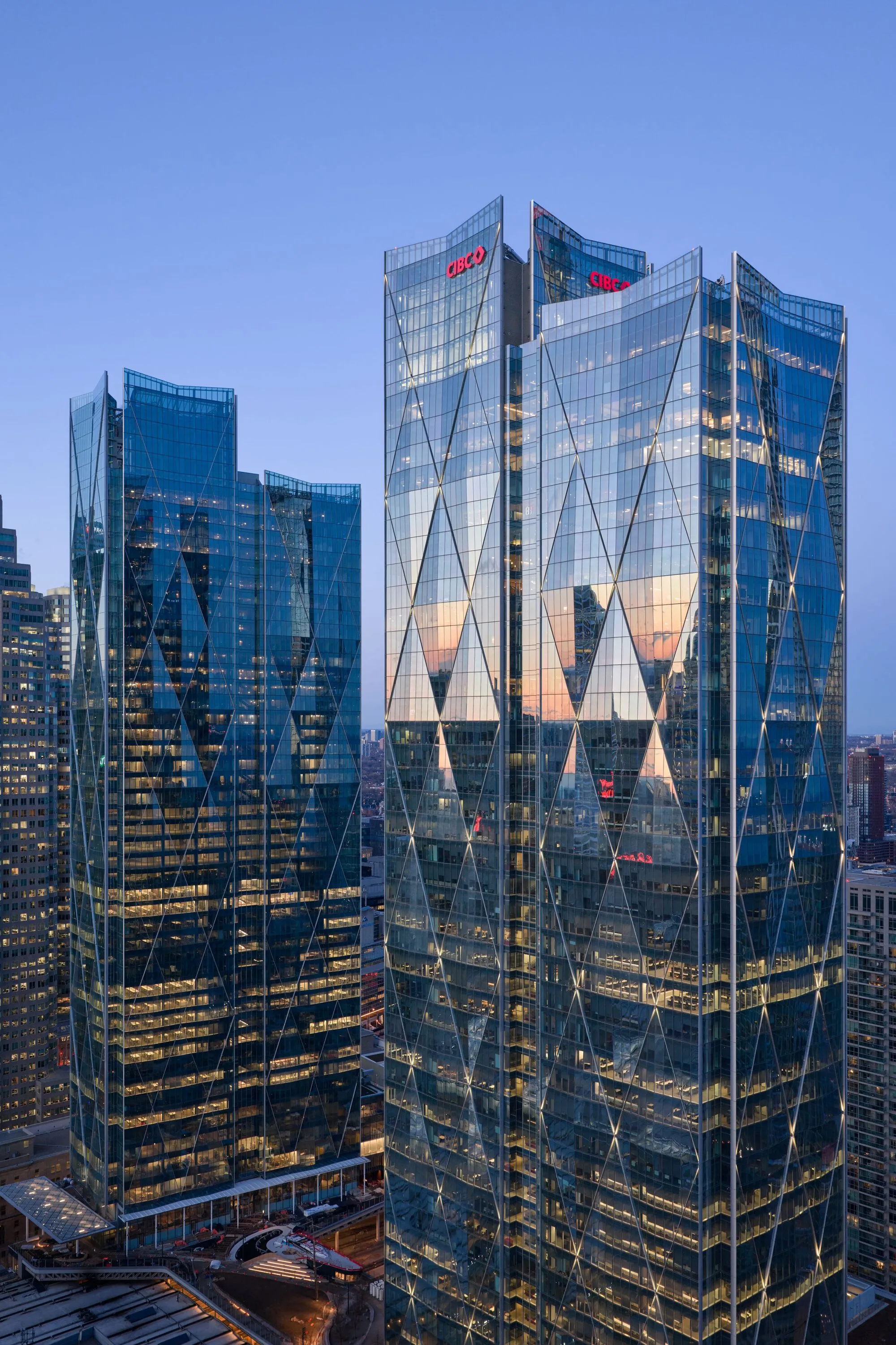 WilkinsonEyre Bridges Toronto's Rail Corridor with a Diagrid Twin-Tower Campus