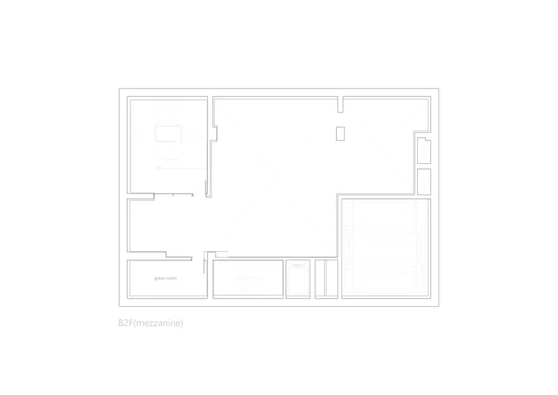 Mezzanine level plan within the second basement showing green room and adjacent circulation
