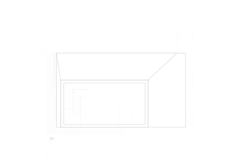 Axonometric roof plan drawing showing a recessed rectangular skylight within the sloped perimeter