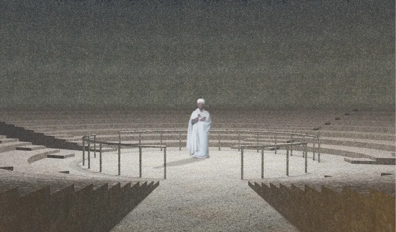Circular prayer hall designed for silence, ritual, and collective spiritual focus.