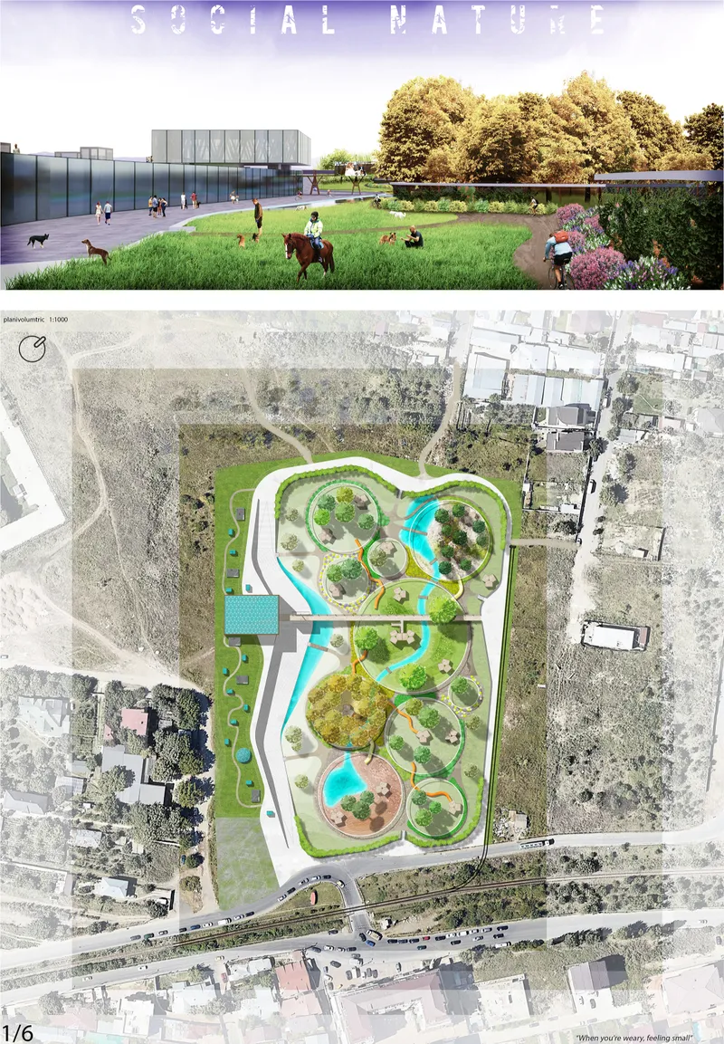 Landscape masterplan integrating animal habitats, public paths, and shared green spaces