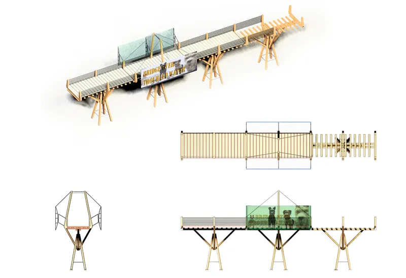 Elevated bridge designed for observation, circulation, and controlled human-animal interaction