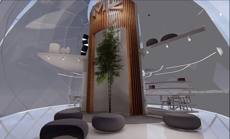 Meditation and gathering space designed to bring nature into the lunar living environment.