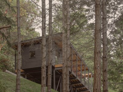 Miller Hull Lifts a Metabolist-Inspired Cabin Above a Remote Island Forest on Steel Stilts