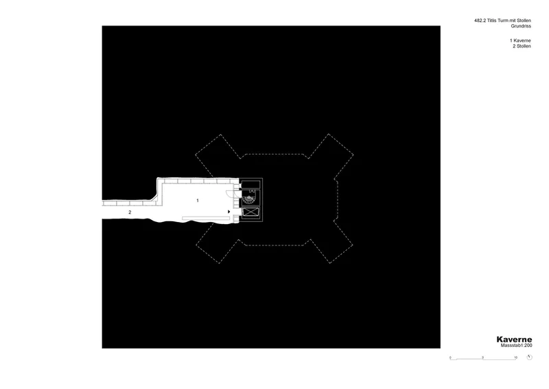 Floor plan drawing showing a rectangular volume with service core and four angled lobes extending outward