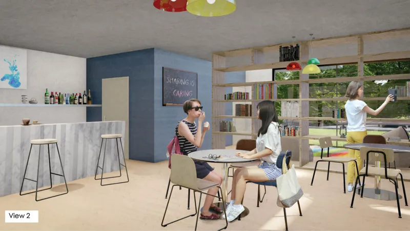 The café space blends books, conversation, food, and informal exchange inside the Human Library.