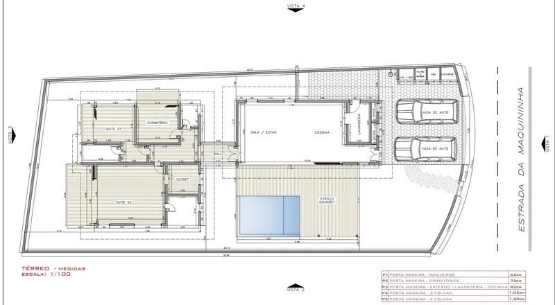 Floor plan showing two suites with a central pool and deck area