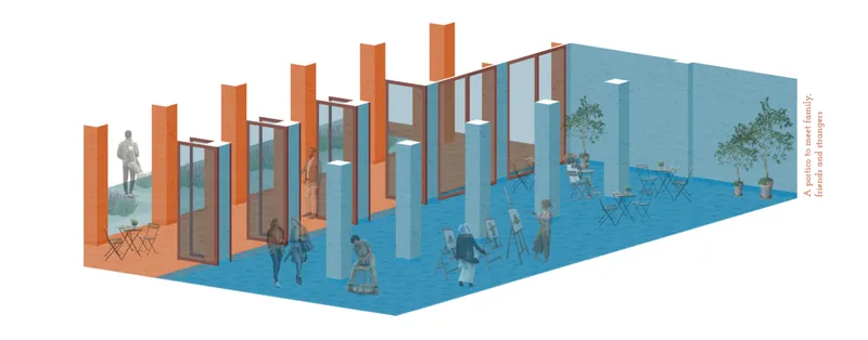 An open patio creates a flexible setting for residents to meet family, friends, and neighbors.