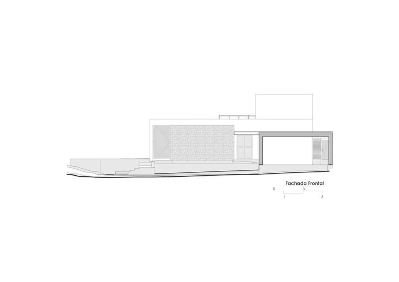 Front elevation drawing displaying horizontal composition with textured wall panel and recessed opening