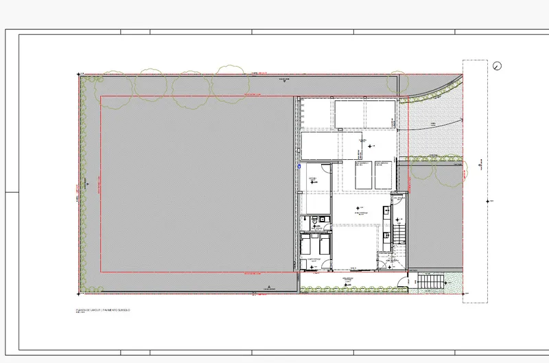 Floor plan drawing showing rectangular volumes with central stair and service core