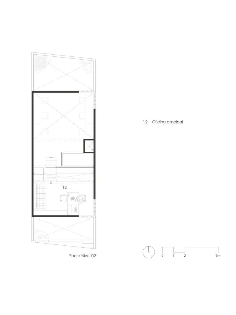 Second floor plan showing principal office space with terrace above