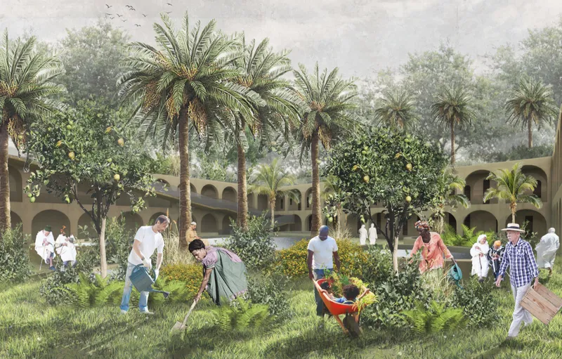 Residents cultivate shared gardens, strengthening community life through nature, activity, and intergenerational interaction.