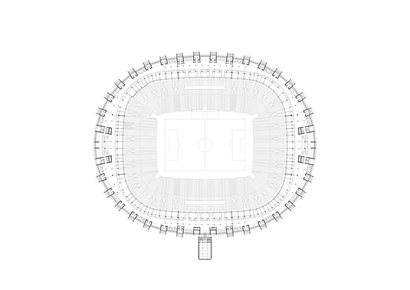 Upper level floor plan displaying continuous concourse ringing the stadium bowl