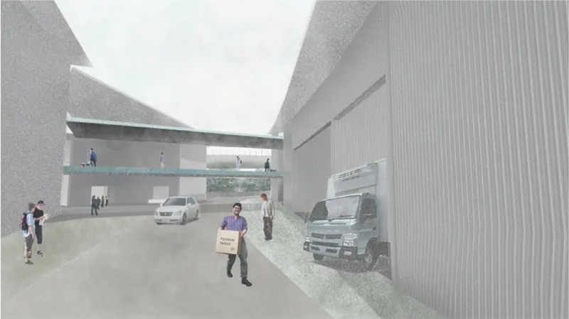 Service routes and logistics spaces support the building’s circular fashion ecosystem.