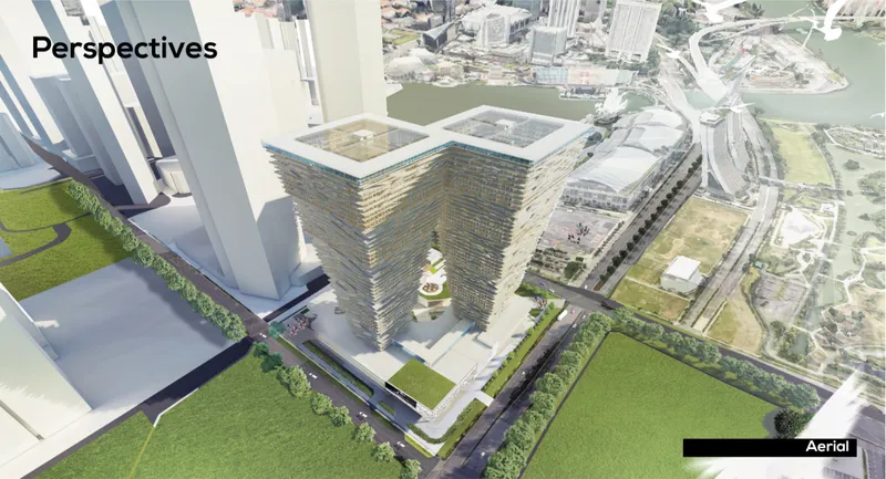 Aerial view of Nomadic Palm’s expanding mixed-use towers in Singapore.