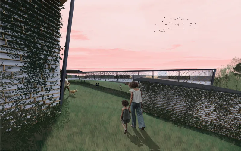 Landscaped walkway connecting Tropical House to Montserrat’s coastal setting.