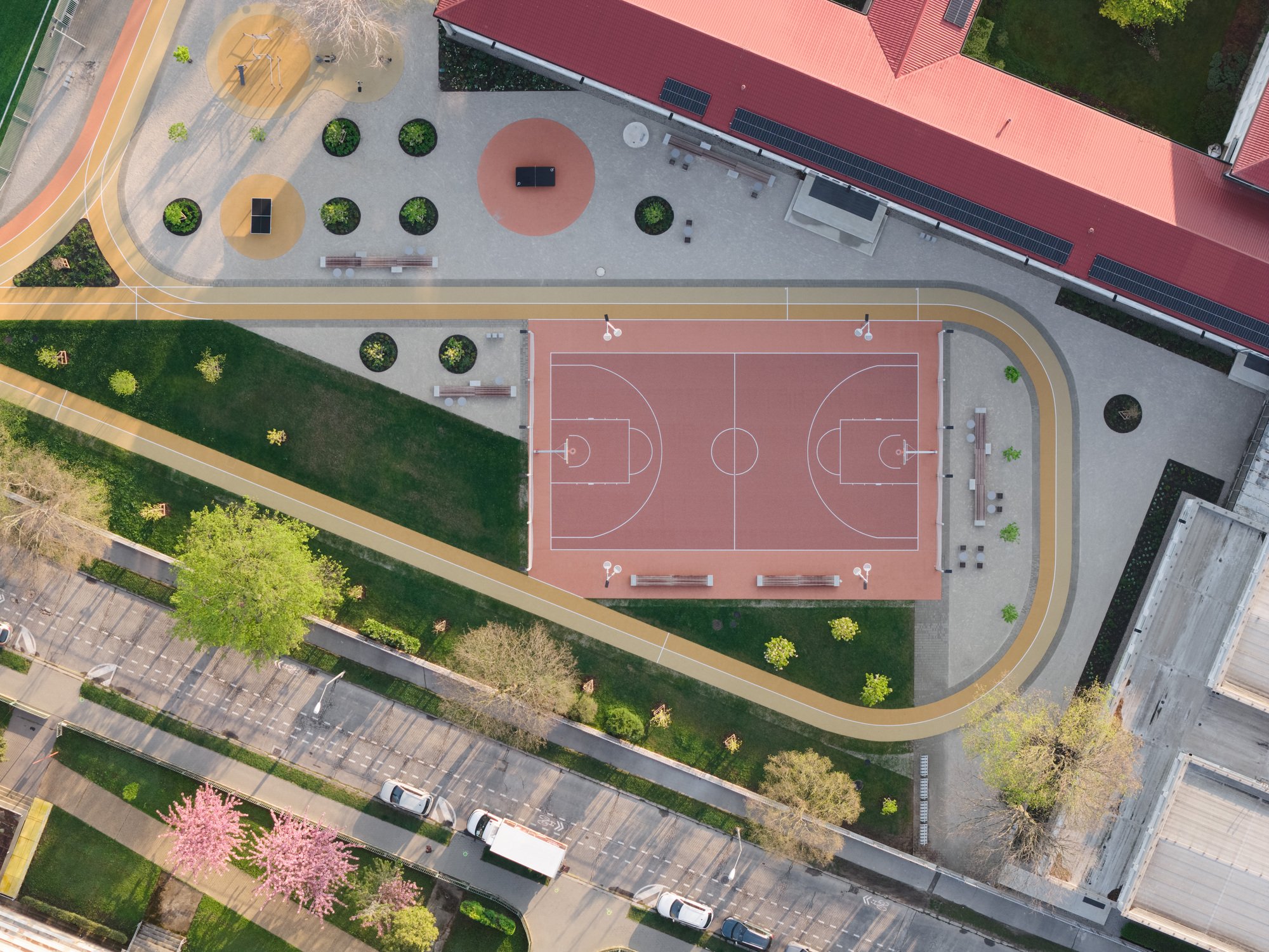 Šercel Švec Transforms a Slovak School Yard into a Color-Graded Landscape of Play and Sport