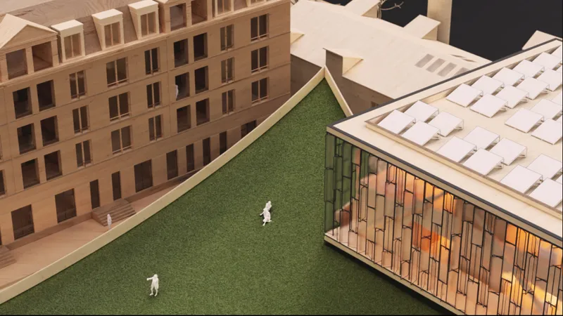 Green roof connects The Leaf Center with its surrounding urban fabric