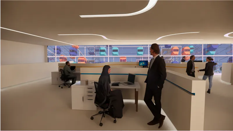 Coworking spaces overlook the dynamic network of movable residential units.