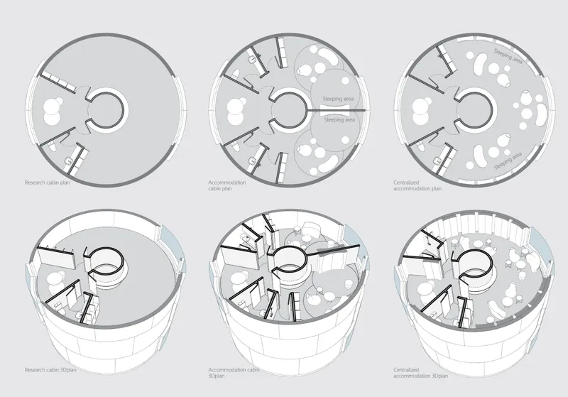 Research and accommodation layouts designed for long-duration space living.