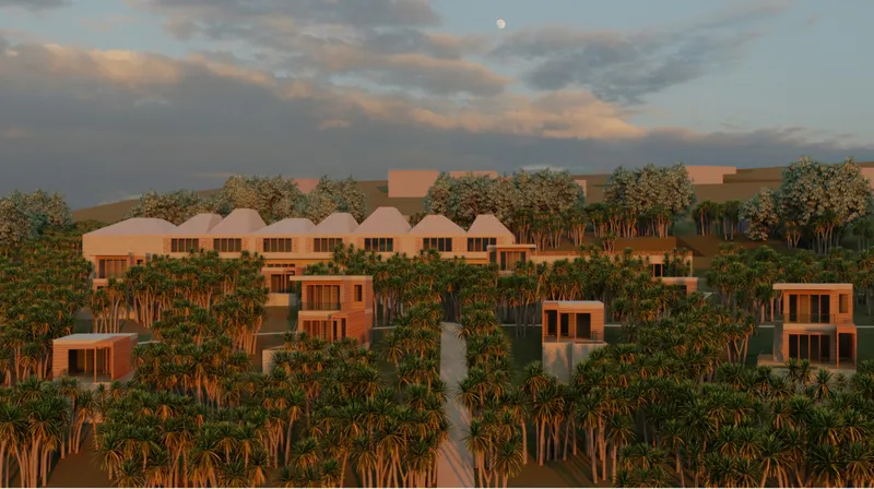 Individual guest units are dispersed through dense tropical greenery, connecting hospitality architecture with Montserrat’s natural setting.
