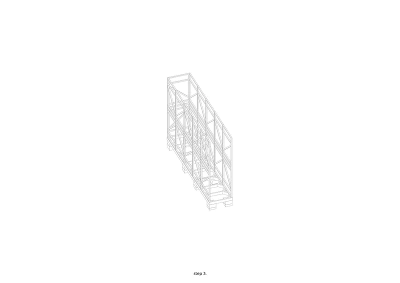 Axonometric drawing depicting a vertical structural core with diagonal cross-bracing within a rectangular frame