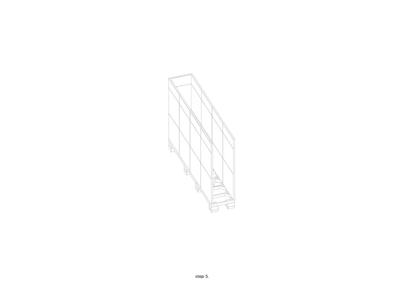 Axonometric drawing of the enclosed volume with a staircase rising along the interior wall