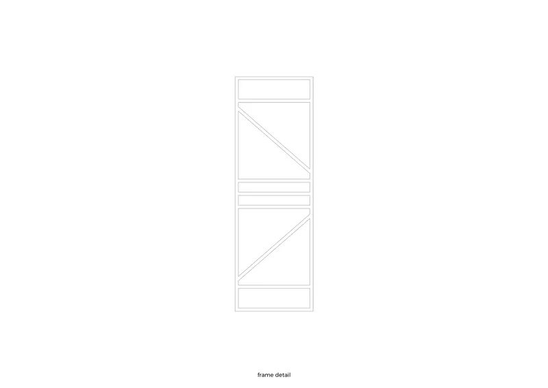 Elevation drawing of a window frame detail with diagonal bracing and horizontal mullions