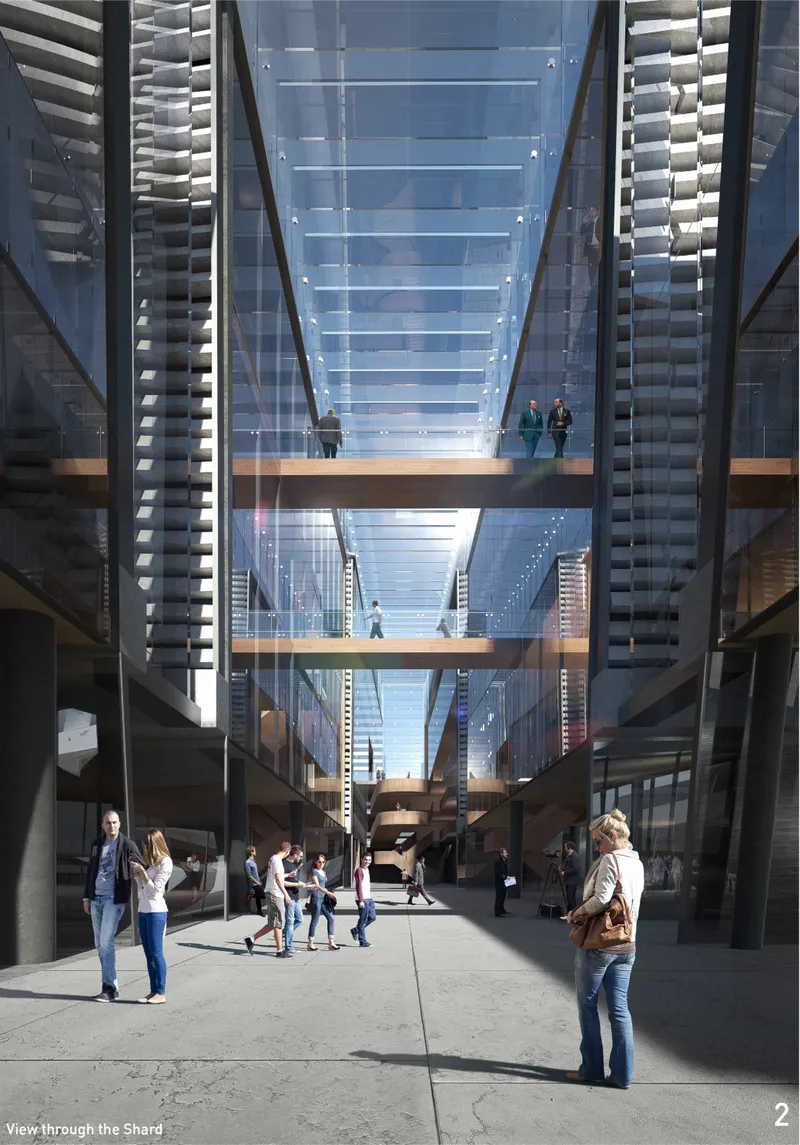 The transparent Shard creates a dramatic public passage through the building