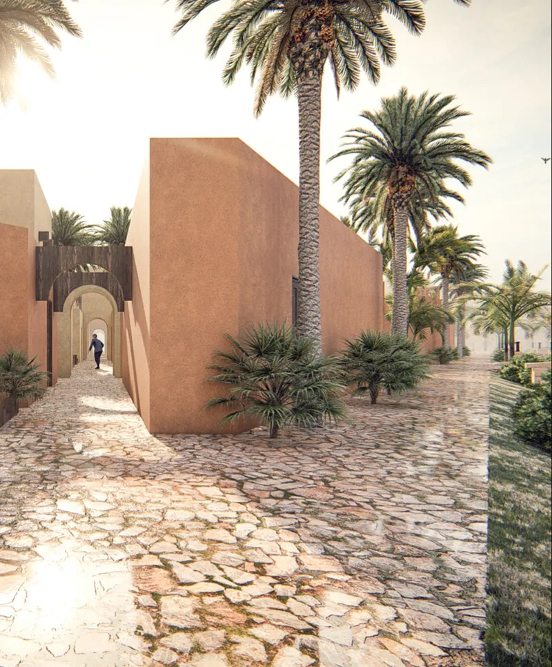 Arched passages create protected movement through the settlement.