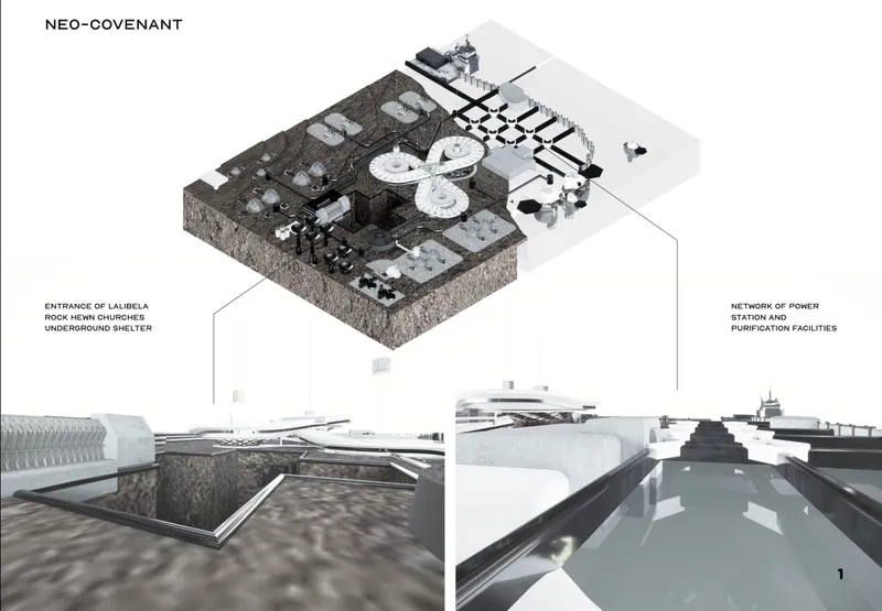 Neo-Covenant integrates underground shelters, circulation systems, power stations, and purification facilities