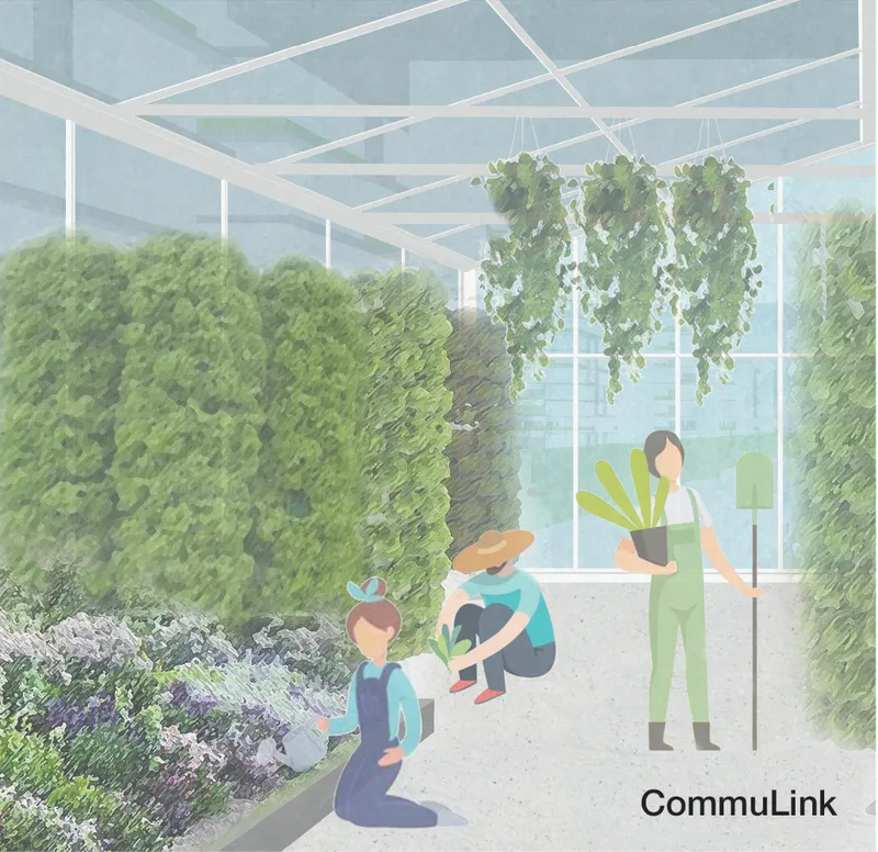 Garden terrace combining social space, planting, and everyday recreation