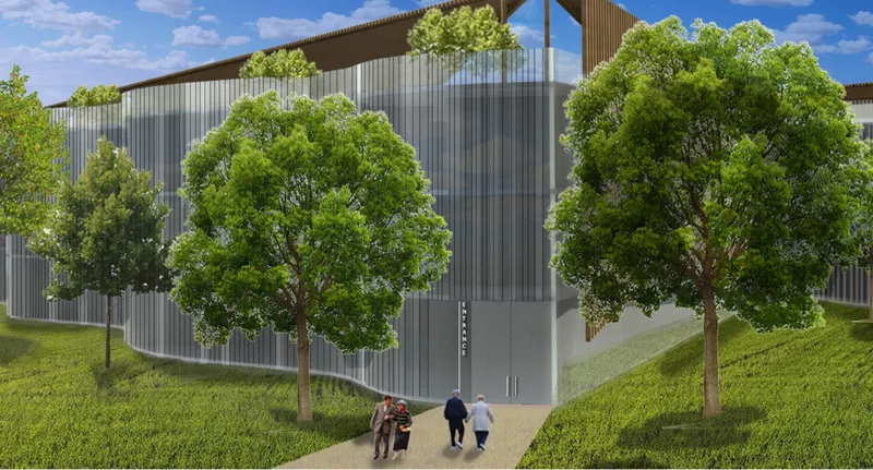 Landscape-focused entrance creating a calm and welcoming arrival experience.