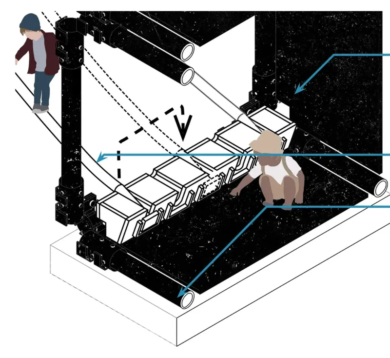 Modular balance-play element designed to encourage movement, coordination, and physical exploration