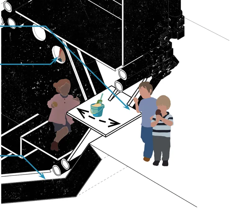 Role-play shop module uses openings, counters, and movable elements to support imaginative social interaction