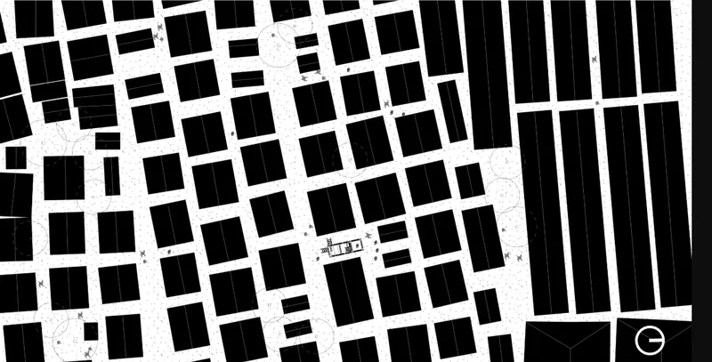 Wider site context showing how the modular playground integrates into the dense fabric of the refugee camp