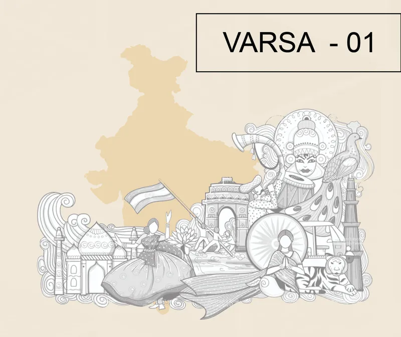 Illustrated site plan drawing with regional map outline and symbolic cultural monuments in decorative composition